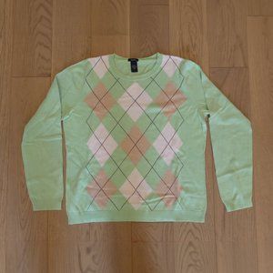 IZOD Vintage Green/Brown/White Argyle Ladies Large Sweater